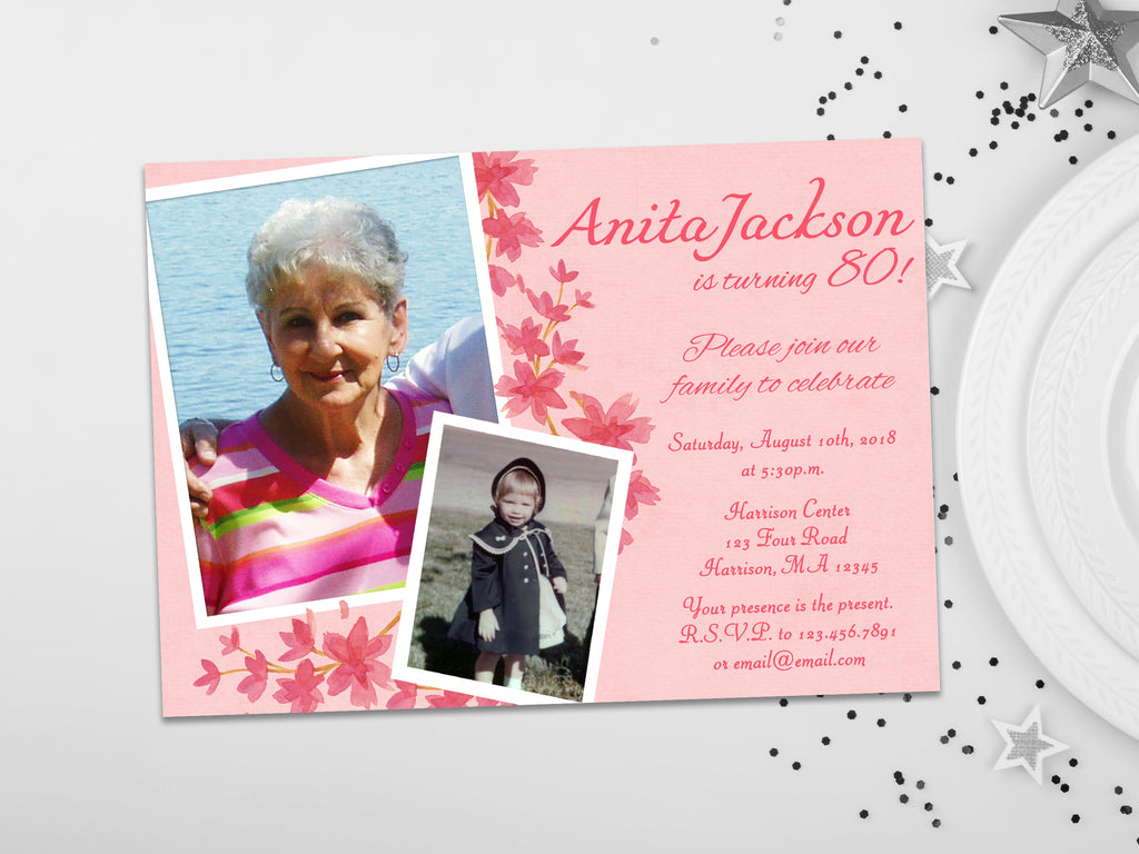 Pink Floral Birthday Invitation for Women Photo