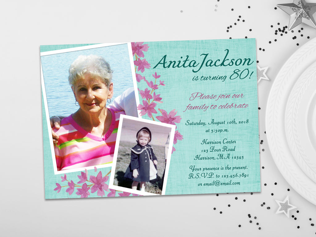 Blue Floral Birthday Invitation for Women