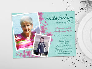 Blue Floral Birthday Invitation for Women