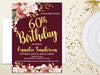 Floral Maroon and Gold Womans Birthday Invitations