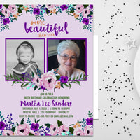 Purple Floral Woman Birthday Invitations