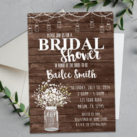Rustic Mason Jar Country Bridal Shower Invitations