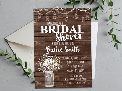 Rustic Mason Jar Country Bridal Shower Invitations