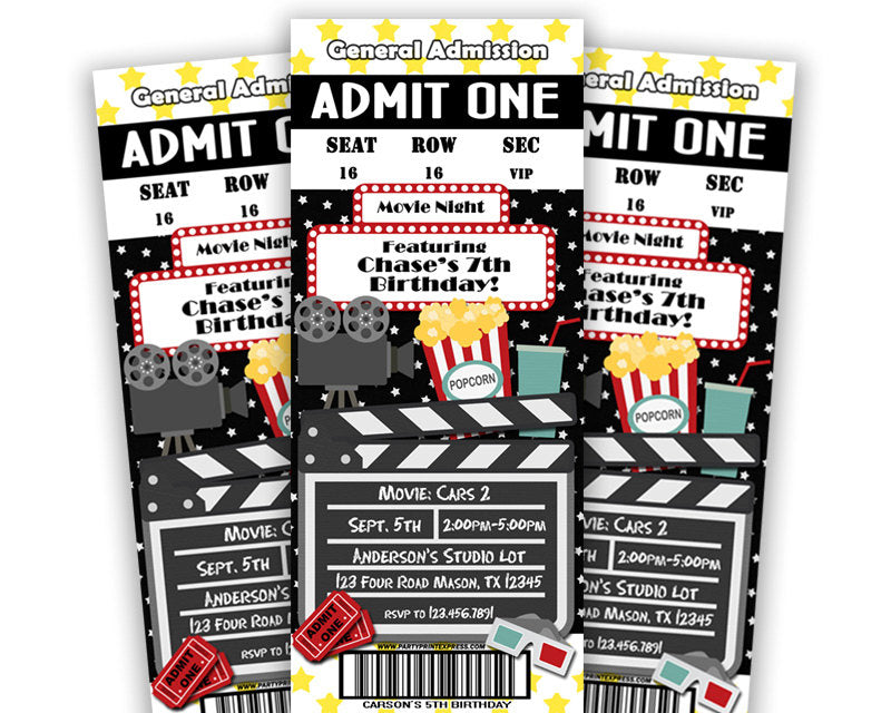 Movie Birthday Party Admission Ticket Invitations Party Print