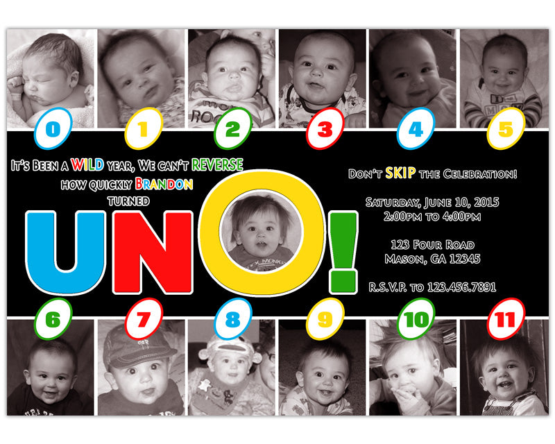 Photo Milestone UNO Birthday Invitations | Party Print Express photo-milestone-uno-birthday-invitations-party-print-express