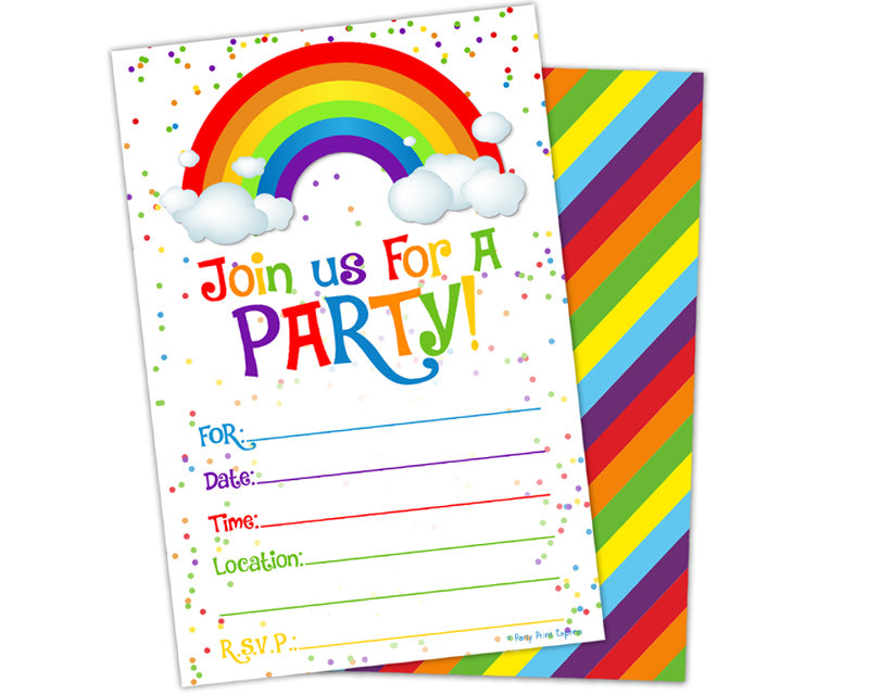 Printed Party Birthday Party Invitations, 20 Invitations And Envelopes, Rainbow Party Invites, Ideas, And Supplies