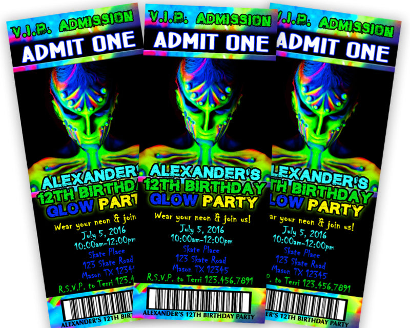 Neon Glow Birthday Boys Ticket Invitations | Party Print Express neon-glow-birthday-boys-ticket-invitations-party-print-express