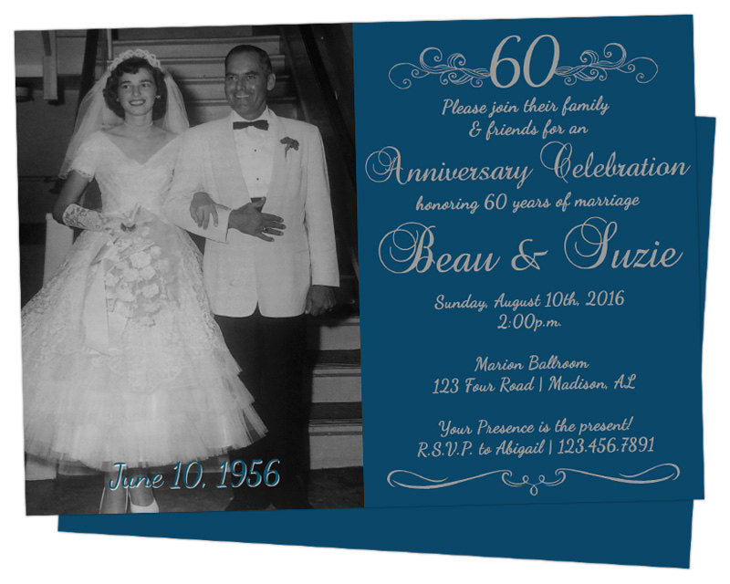 Navy Diamond 60th Wedding Anniversary Invitations