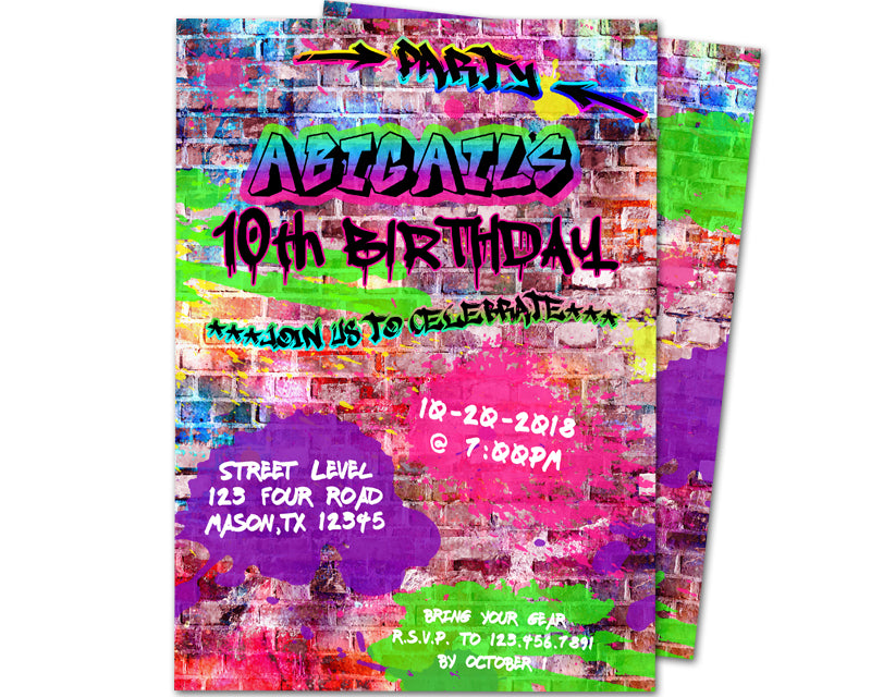 Girl Hip Hop Graffiti Birthday Invitations | Party Print Express girl-hip-hop-graffiti-birthday-invitations-party-print-express
