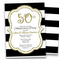 Black and Gold 50th Wedding Anniversary Invitation