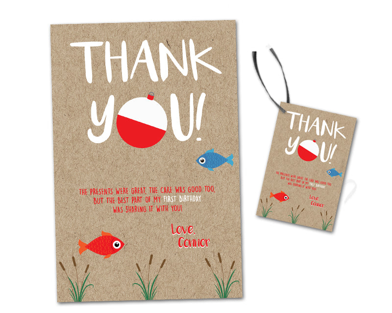 Fishing 1st Birthday Thank You Cards or Party Tags