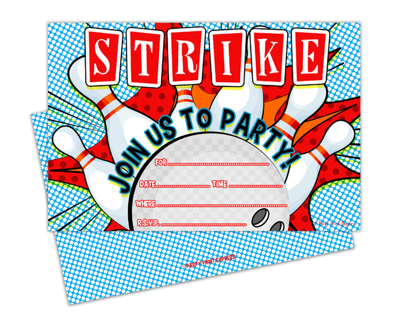 Printed Fill In Blank Bowling Birthday Invitations | Party Print Express for Bowling Birthday Invitations Printable Free
