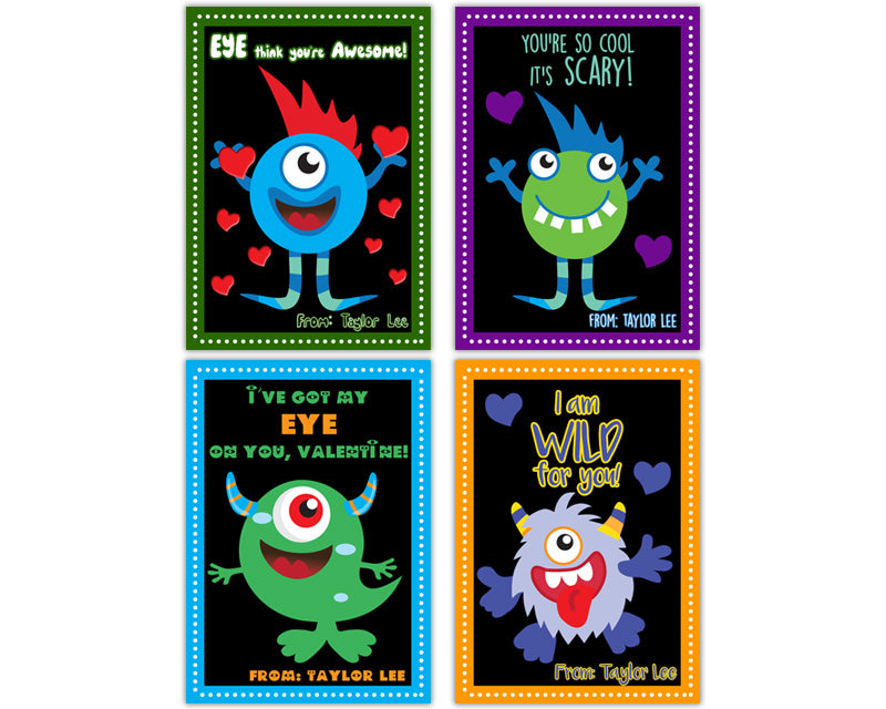 valentines monsters Little Monsters Valentines Card Set