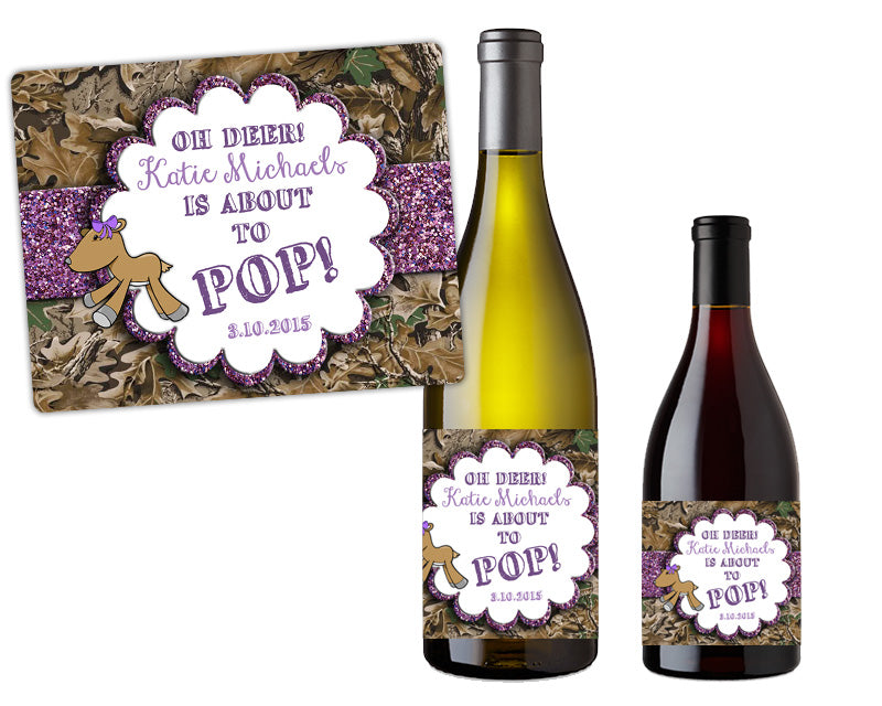 Camouflage Deer Girl Baby Shower Wine Bottle Labels - Mini, Champagne, | Party Print Express for Free Printable Mini Wine Bottle Labels