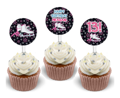 Ice Skating Birthday Cupcake Toppers