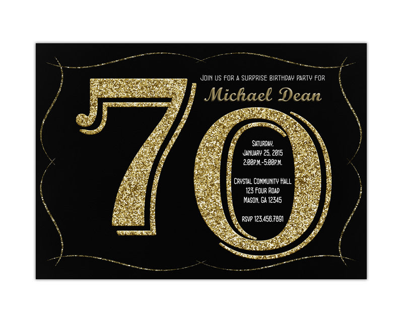 Gold Glitter 70th Birthday Invitation | Party Print Express gold-glitter-70th-birthday-invitation-party-print-express