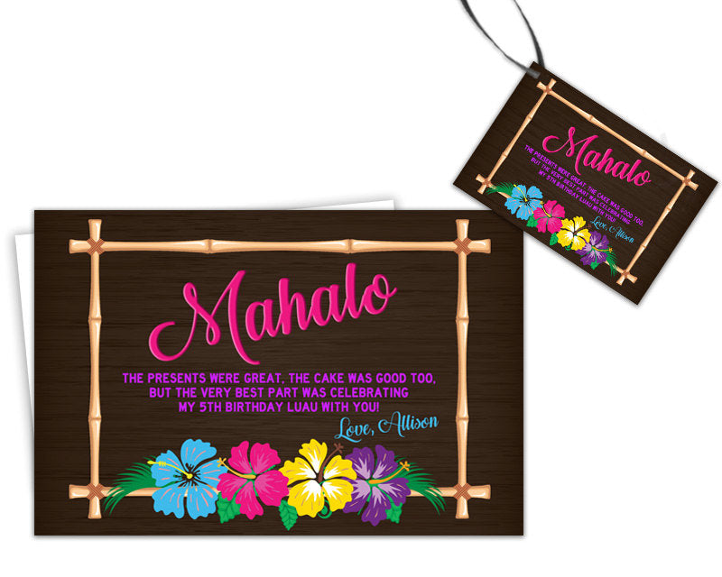 Mahalo Hawaiian Thank You Cards or Tags | Party Print Express