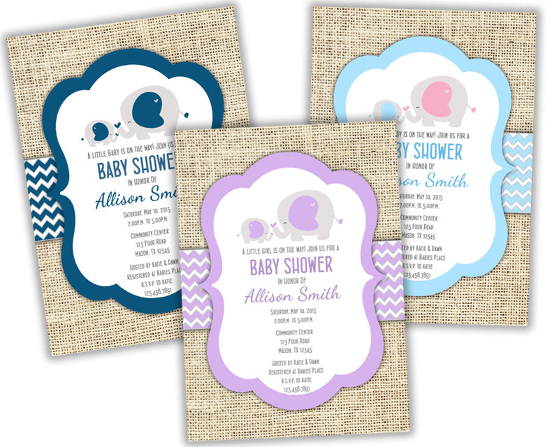 Purple Elephant Baby Lavender Baby Shower Invitations Rustic