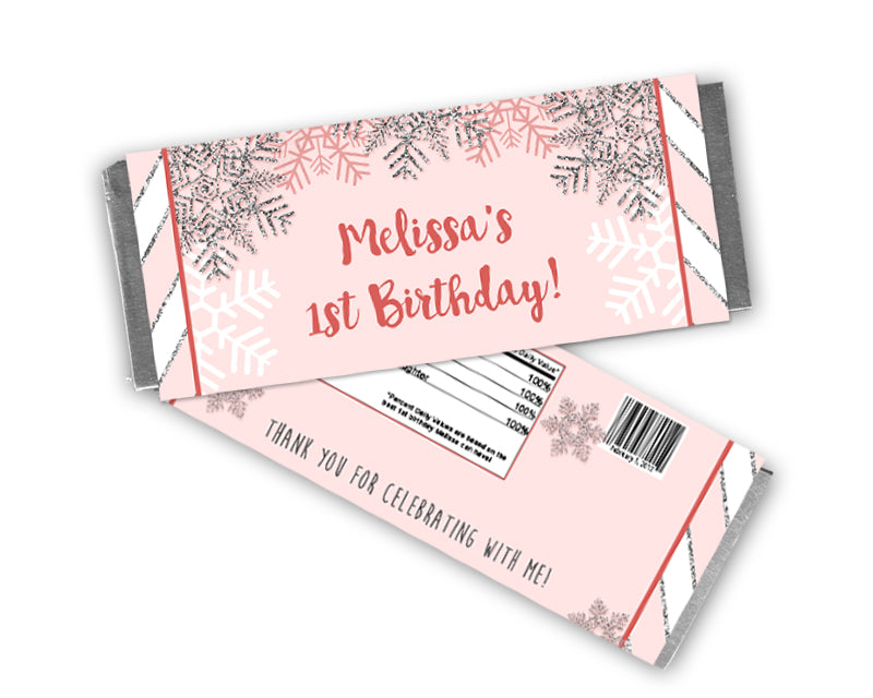 Pink Winter ONEderland Candy Bar Wrappers Girl 1st birthday | Party Print Express pink-winter-onederland-candy-bar-wrappers-girl-1st-birthday-party-print-express