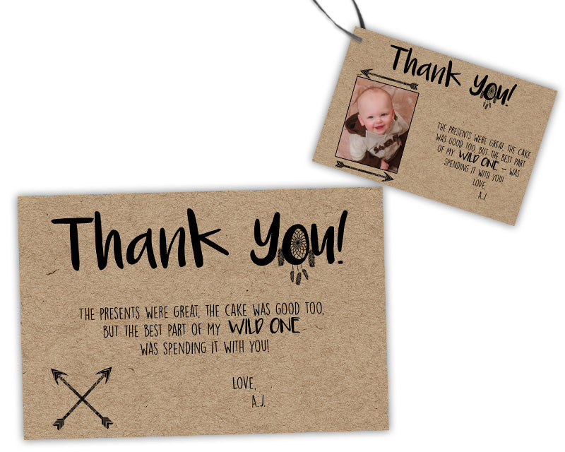 Wild One Birthday Thank You Cards or Tags Photo Option