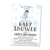 Penguin Baby Shower Invitations Blue Snowflake Boy