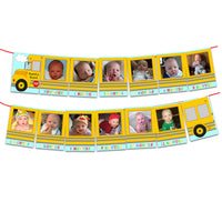 12 Month Bus 1st Birthday Photo Banner Round and Round