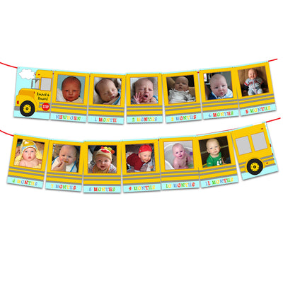 12 Month Bus 1st Birthday Photo Banner Round and Round