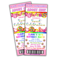Pink Candyland Birthday Ticket Invitations