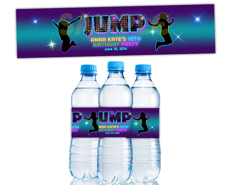 Girl Neon JUMP Water Bottle Labels