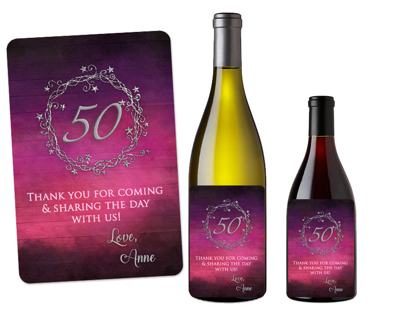 Purple and Silver Woman Birthday Wine Labels - Champagne or Mini | Party Print Express for Free Printable Birthday Wine Labels