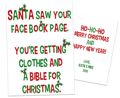 Funny Facebook Christmas Cards Bible and Clothes