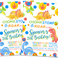 Stomp Chomp Roar  Boys Dinosaur Birthday Invitations