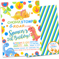 Stomp Chomp Roar  Boys Dinosaur Birthday Invitations