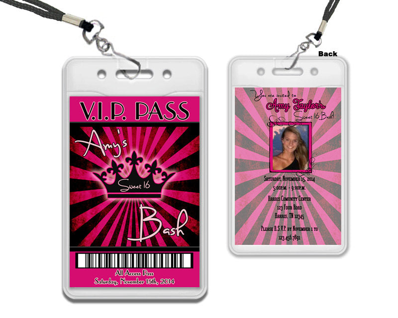 Hot Pink Tiara VIP Pass Sweet Sixteen Invitations | Party Print