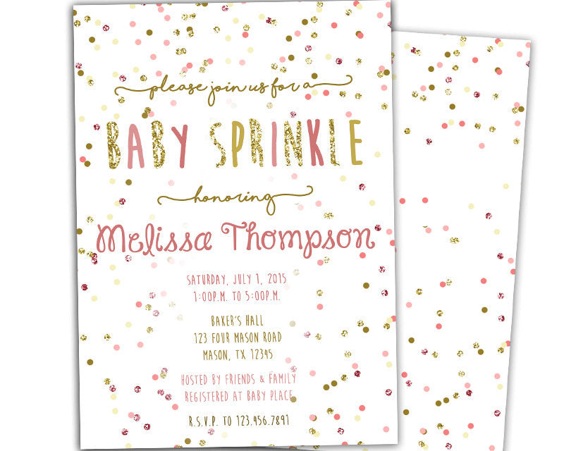 Confetti Pink and Gold Baby Sprinkle Invitation Girl Baby Shower