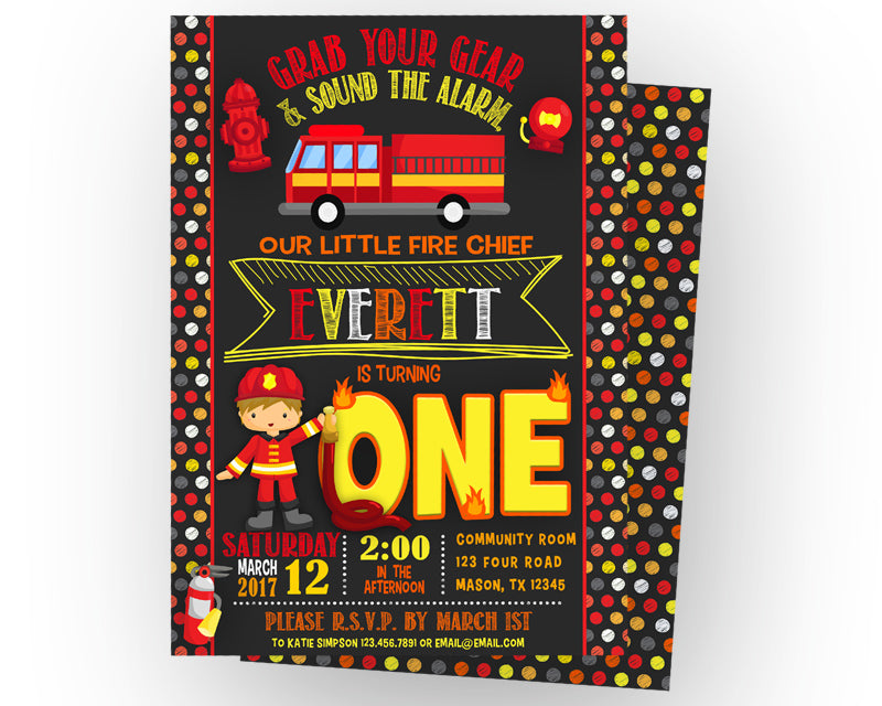 Chalk Firefighter Birthday Invitations ANY AGE | Party Print Express for Free Printable Fire Truck Birthday Invitations