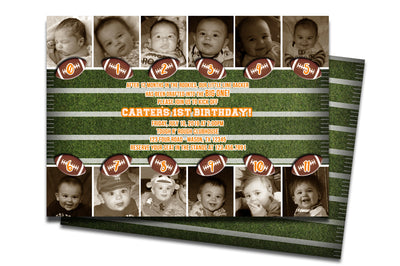 Photo Keepsake Football 1st Birthday Invitations 12 month