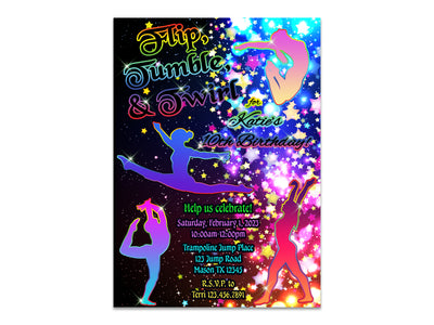 Rainbow Girl Gymnastics Birthday Invitations