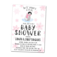 Pink Penguin Baby Shower Invitations Winter Girl