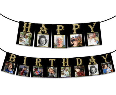 Gold Glitter Adult Birthday Photo Banner