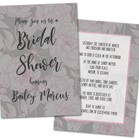 Grey Pink Peony Floral Bridal Shower Invitations
