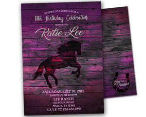 Purple Horse Birthday Invitations