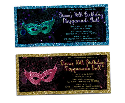 Peacock Masquerade Mask Invitations Sweet 16