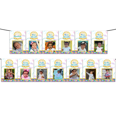Mermaid 1st Birthday Photo Banner 12 Month