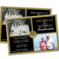 Black Gold Then & Now Photo 50th Anniversary Invitations