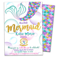 Mermaid Birthday Invitations Girl Purple Gold