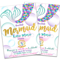 Mermaid Birthday Invitations Girl Purple Gold