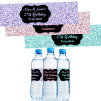 Pastel Glitter Water Bottle Labels