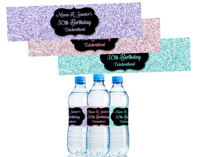Pastel Glitter Water Bottle Labels