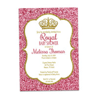 Gold & Pink Glitter Princess Baby Shower Invitations